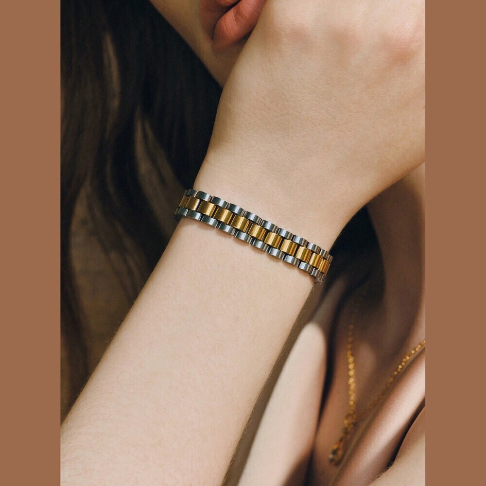Two-Tone Gold & Silver Stainless Steel Link Bracelet